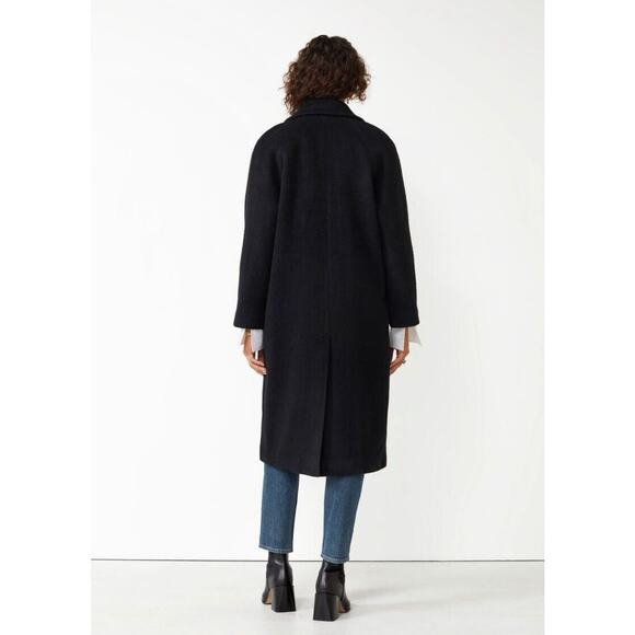 NWT & Other Stories Long Black Double Breasted Pea Coat Size 8 Wool Blend $259 - Picture 4 of 16